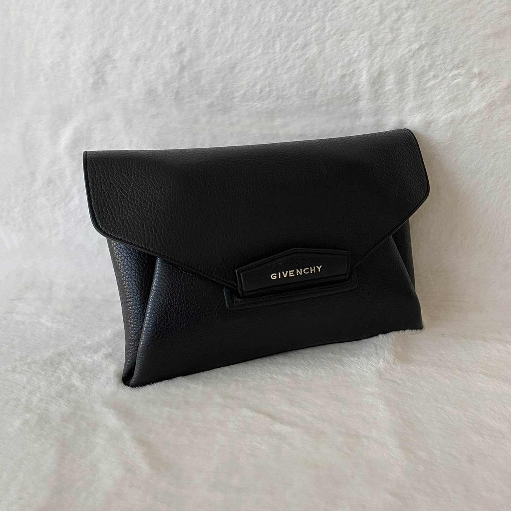 Givenchy Black Lizard Embossed Antigona Envelope Clutch Givenchy