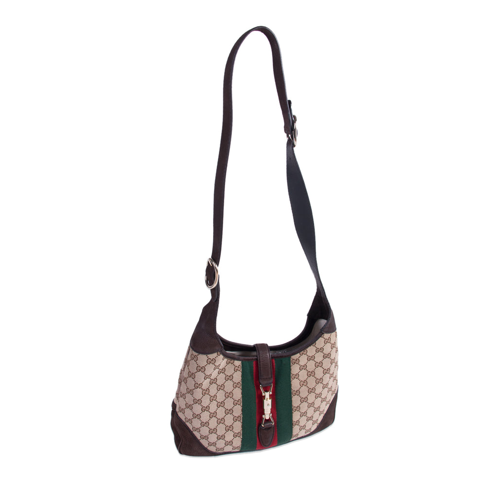 Gucci Jackie Web Stripe Canvas Suede Shoulder Bag Bags Gucci - Shop authentic new pre-owned designer brands online at Re-Vogue