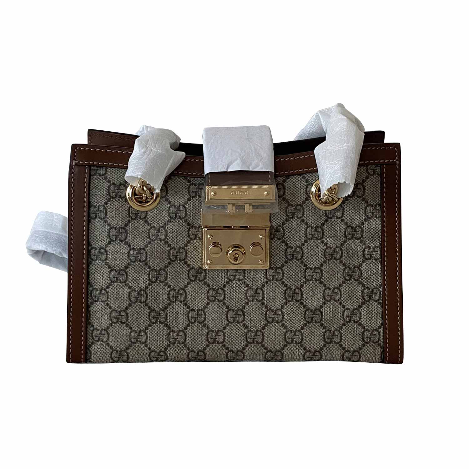 Gucci Padlock Chain Brown Gg Supreme Canvas Bengal Tiger Shoulder Bag at  1stDibs