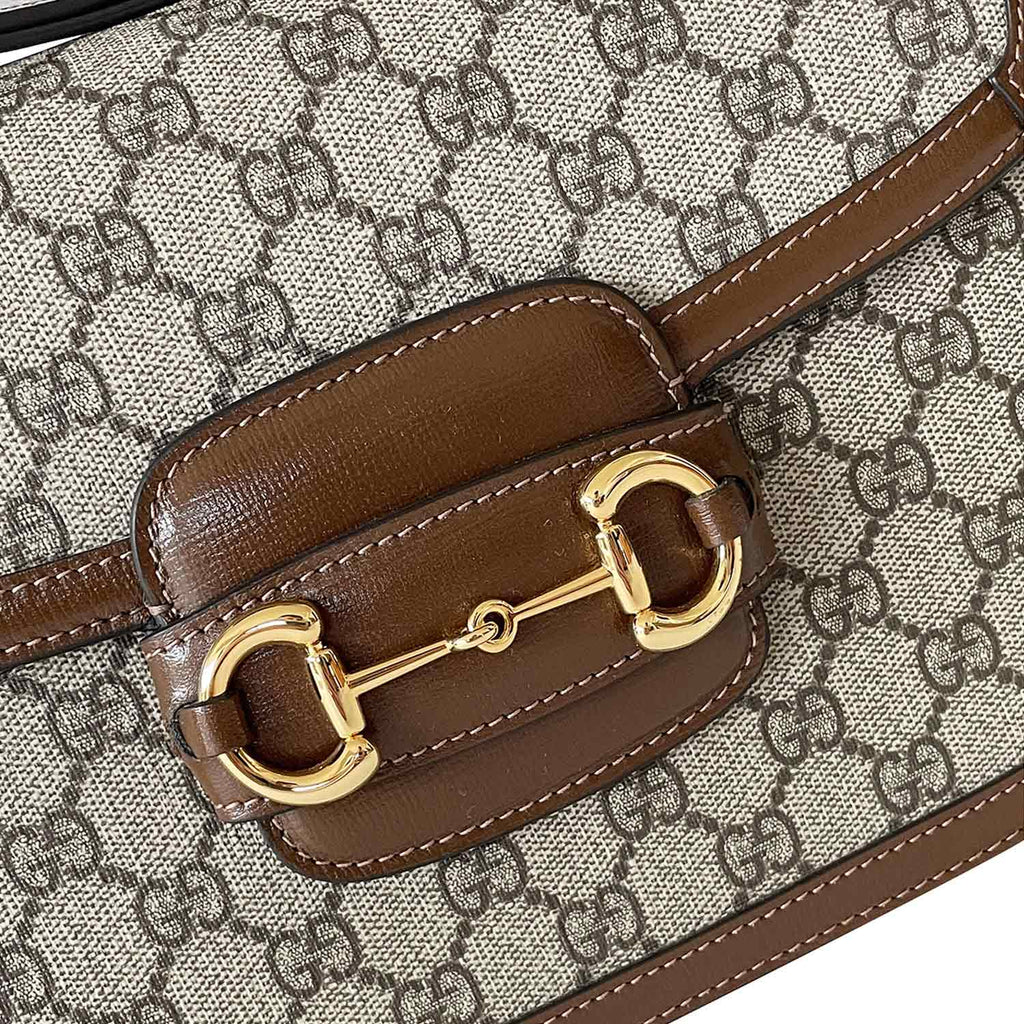Luxury Handbags GUCCI GG Supreme Monogram 1955 Horsebit Shoulder Bag Brown  810-00330 - Mazzarese Jewelry