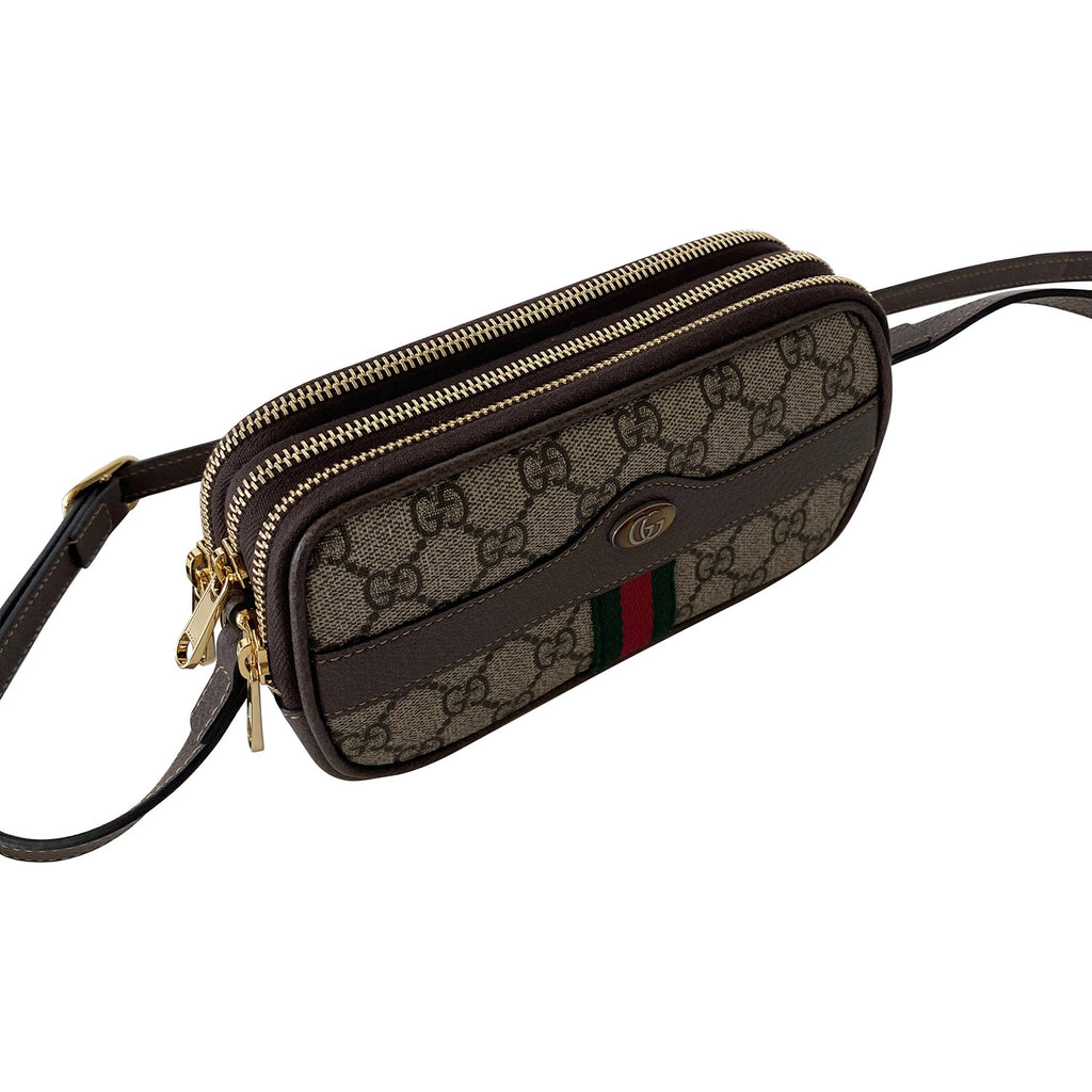 Gucci Ophidia Triple Zip Crossbody Bag GG Coated Canvas Mini at 1stDibs