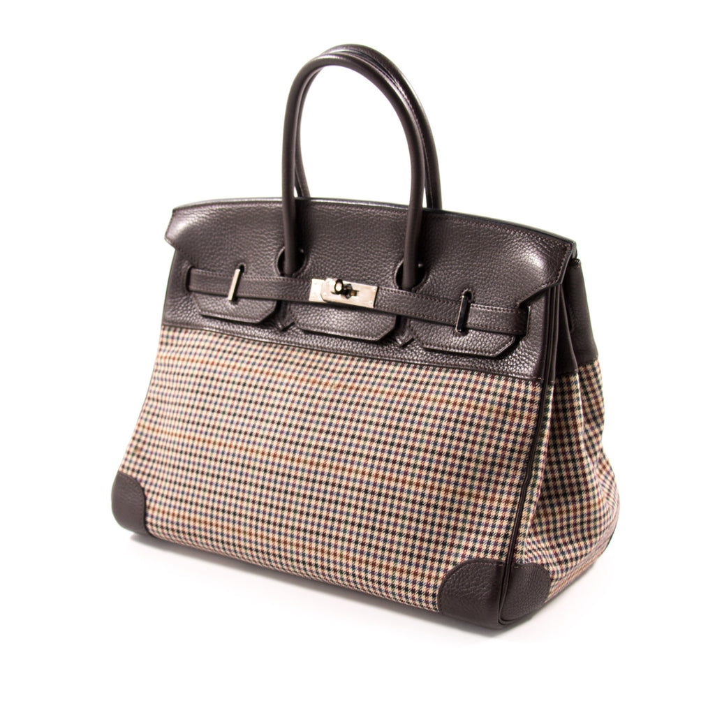 Hermès Birkin 35 Clemence Leather and Houndstooth Canvas Bags Hermès - Shop authentic new pre-owned designer brands online at Re-Vogue