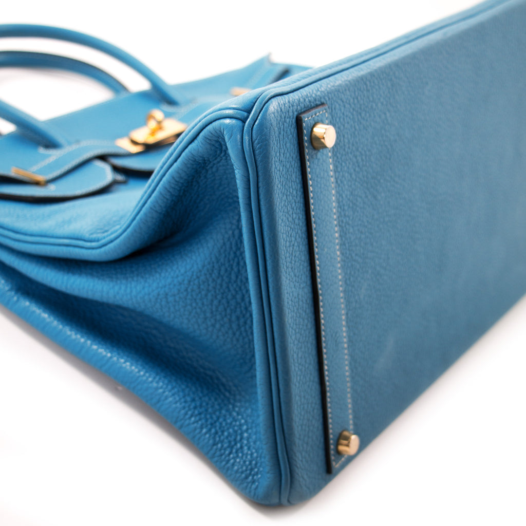 Birkin 40 leather tote Hermès Blue in Leather - 32668135