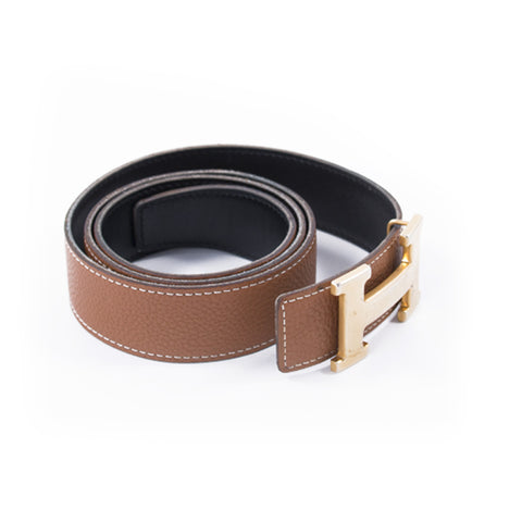 Olga-In Hermes [160] 2000 Vert Foncé/Noisette Veau Box/Veau Gulliver Reversible Leather Strap Belt 32 mm Bnib! - poupishop