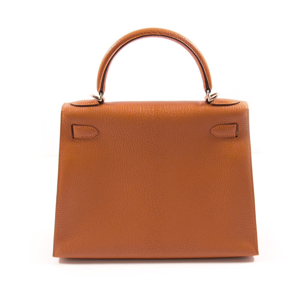 Shop authentic Hermès Kelly 28 Sellier Orange Chevre Mysore at