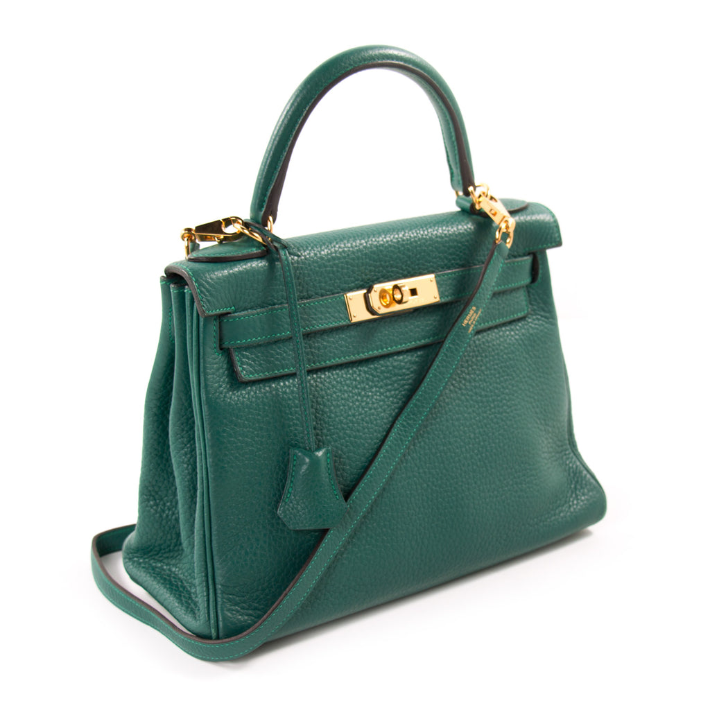 Hermes Kelly Retourne 28 Malachite and Gris Perle Clemence