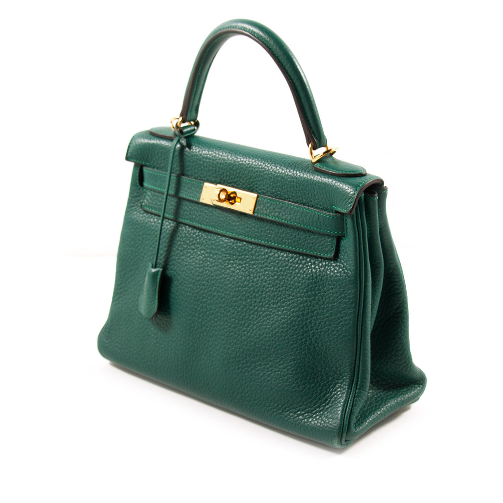 Hermes Kelly Retourne 28 Malachite and Gris Perle Clemence