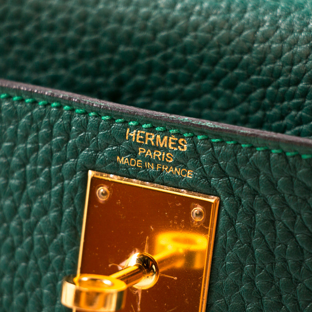 Hermes Kelly Green Malachite Clemence with Gold