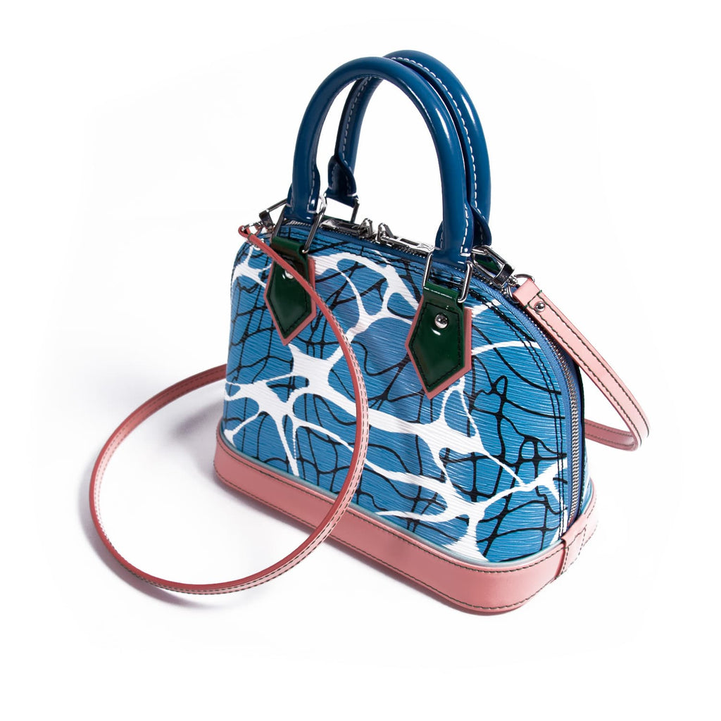 Louis Vuitton Alma Bb Aqua Print EPI Leather Satchel Crossbody Bag Blue
