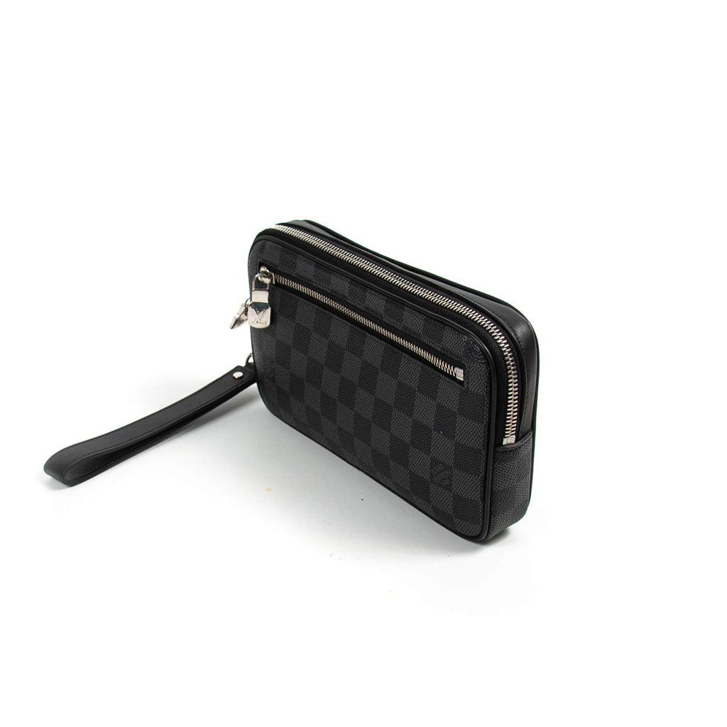 LOUIS VUITTON Alpha Damier Graphite Canvas Pouch Clutch Bag Black