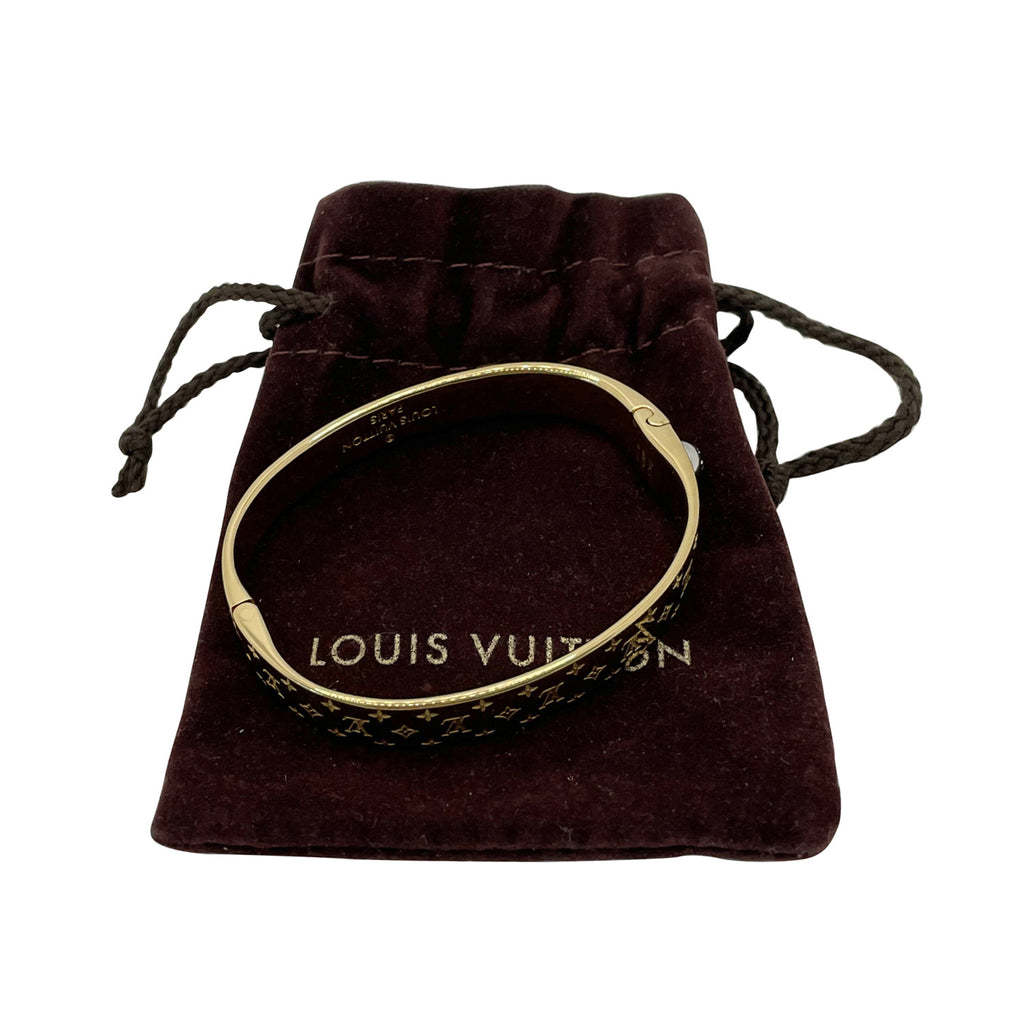 Authenticated Used LOUIS VUITTON Louis Vuitton Jonk Wilde LV Monogram  Bracelet Bangle M67783 Notation Size S Metal Gold White Series C Cuff 