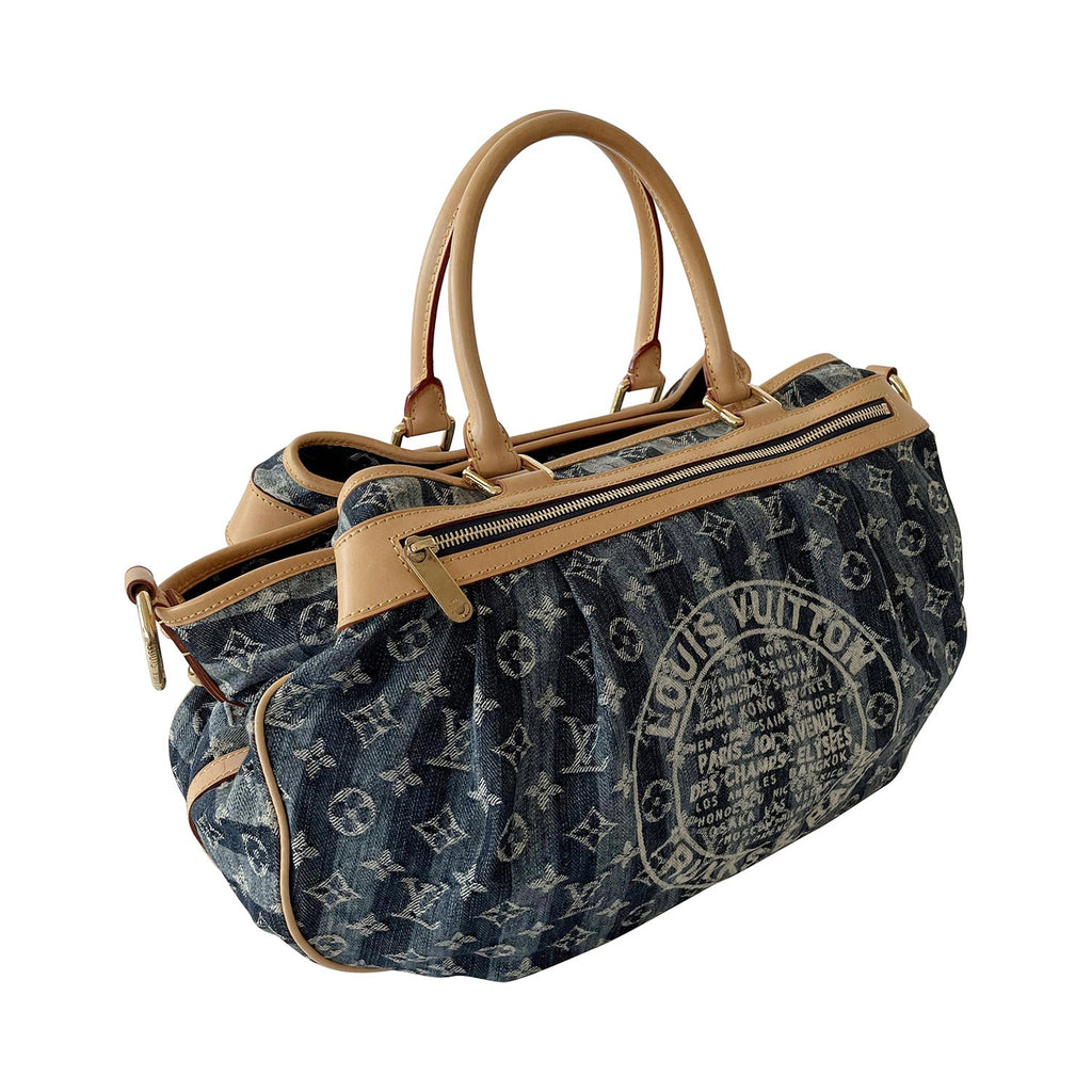 Louis Vuitton Monogram Denim Porte Epaule Raye Cabas GM - Blue