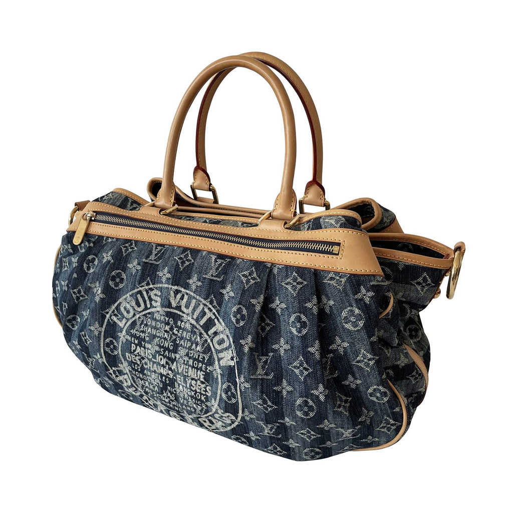 Louis Vuitton, Bags, Vtg Louis Vuitton Porte Epaule Mm Raye Blue Denim  Shoulder Bag Red Strap