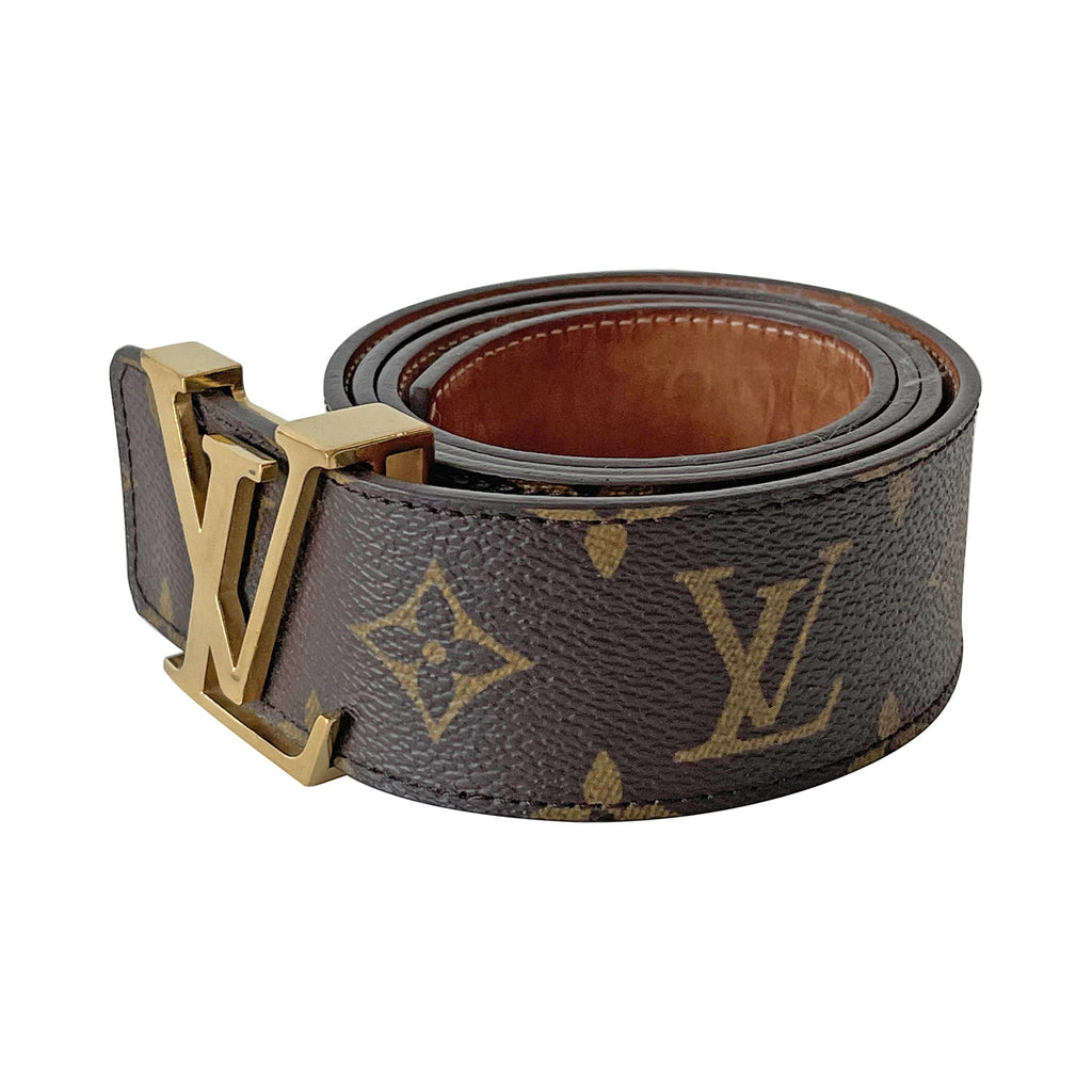 Louis Vuitton LV Initiales Belt Monogram Logo Story 40MM Brown in  Canvas/Calfskin with Black Matte - US