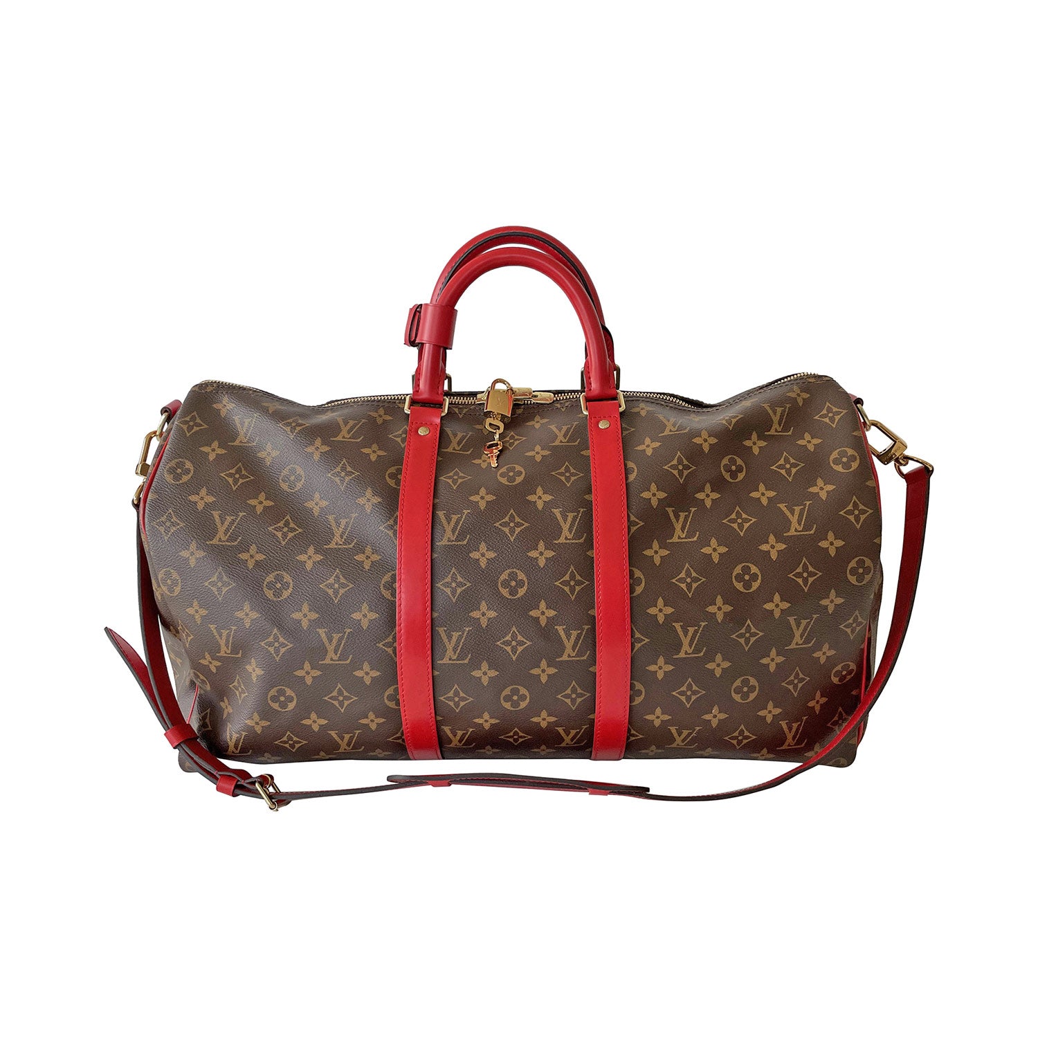 LOUIS VUITTON Keepall Bandouliere 50 Unisex Brown Red Monogram