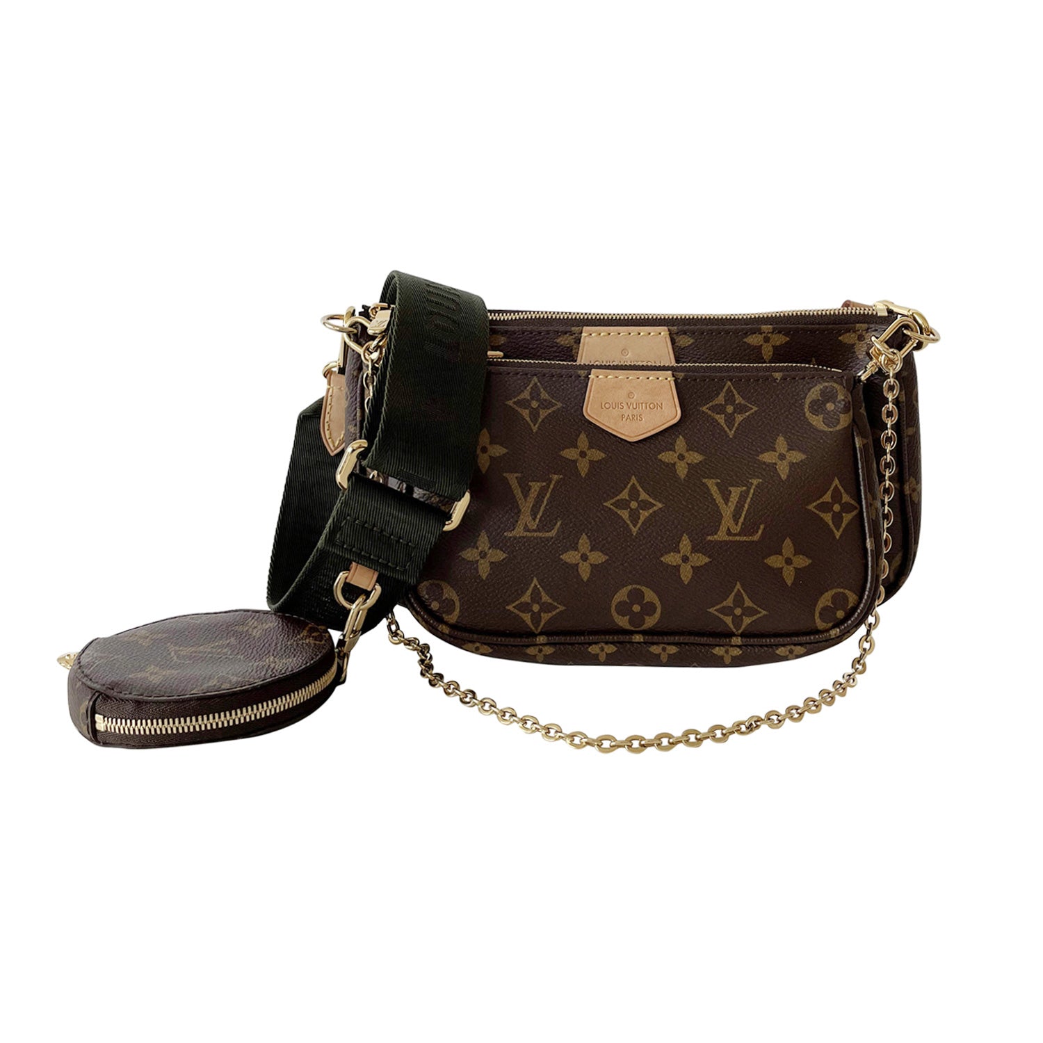 Louis Vuitton Multi Pochette Accessoires Monogram Khaki in Coated Canvas/ Leather with Gold-tone - US