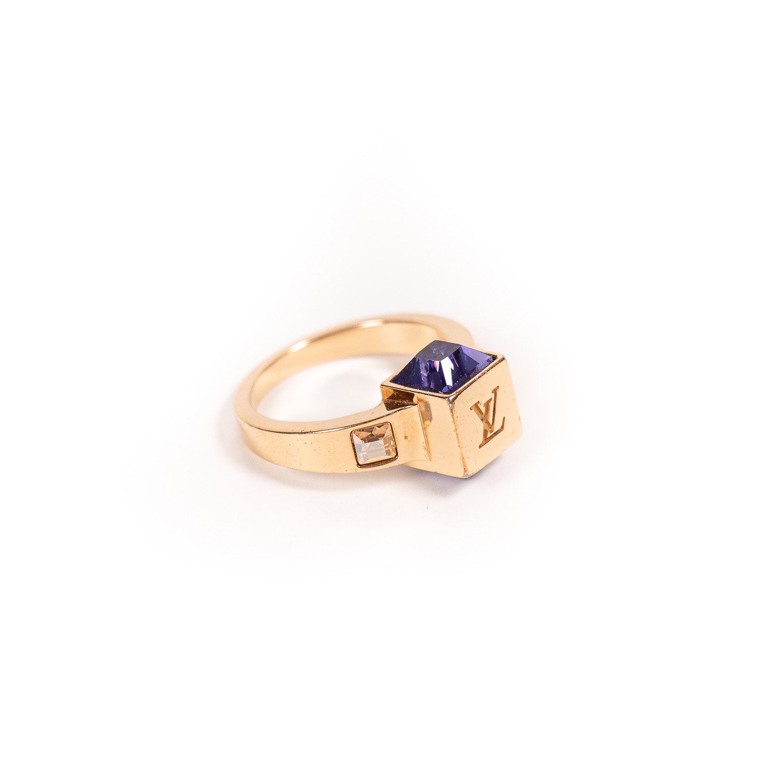 Louis Vuitton Gold Tone Crystal Gamble Ring Size EU 53 at 1stDibs