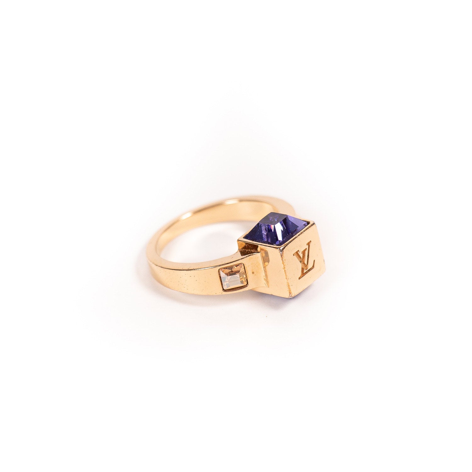 Louis Vuitton Gamble Crystal Gold Tone Ring Size EU 54 at 1stDibs