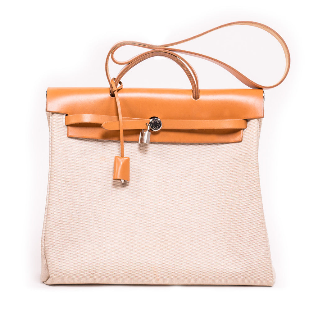 Hermes Beige Coated Canvas Herbag with Interchangeable Covers