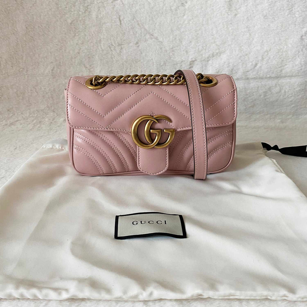 Pink GG Marmont mini matelassé-leather cross-body bag