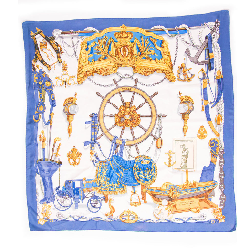 Hermes Marine Printed Silk Scarf - revogue