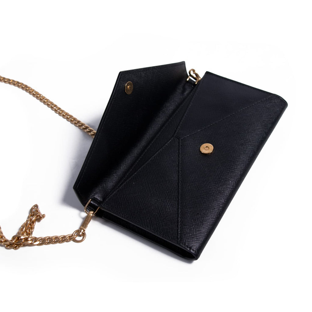 Black Saffiano Leather Mini Envelope Bag