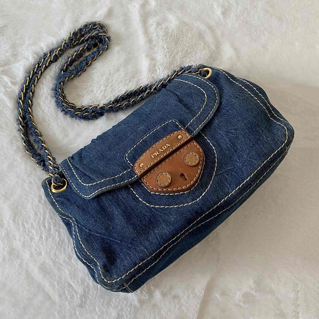 Prada Large Canapa Denim Tote