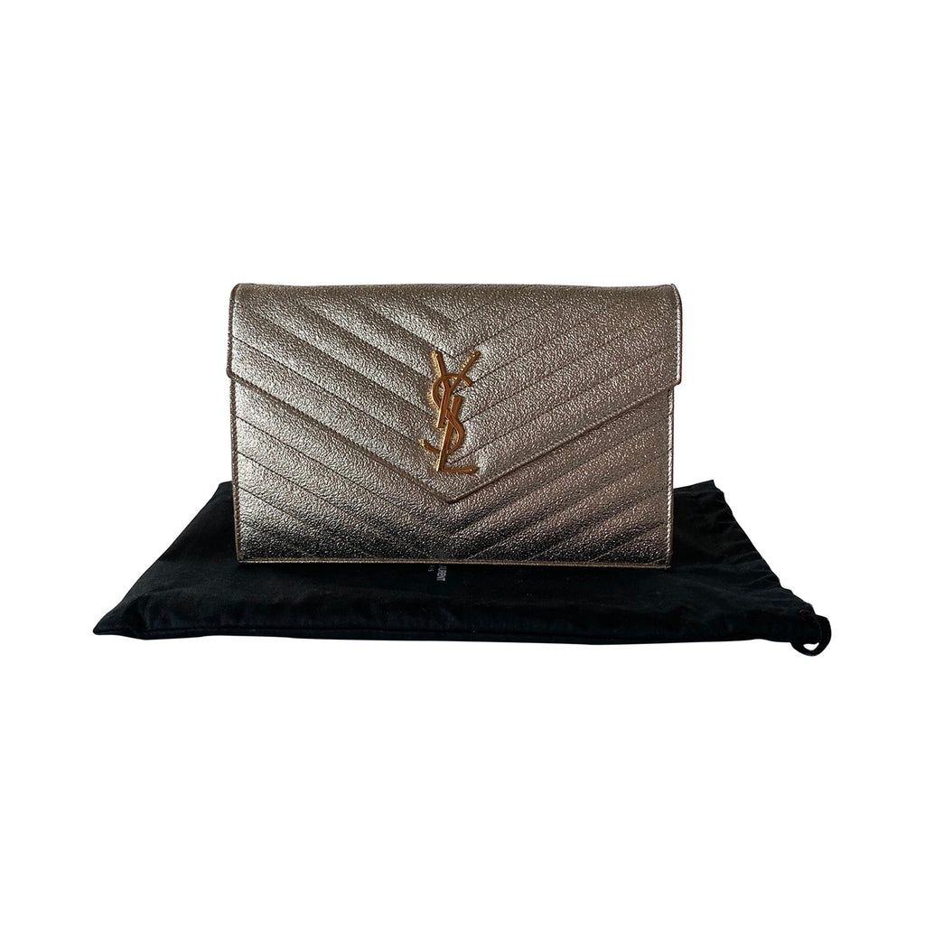 Saint Laurent Grain De Poudre Monogram Wallet On Chain