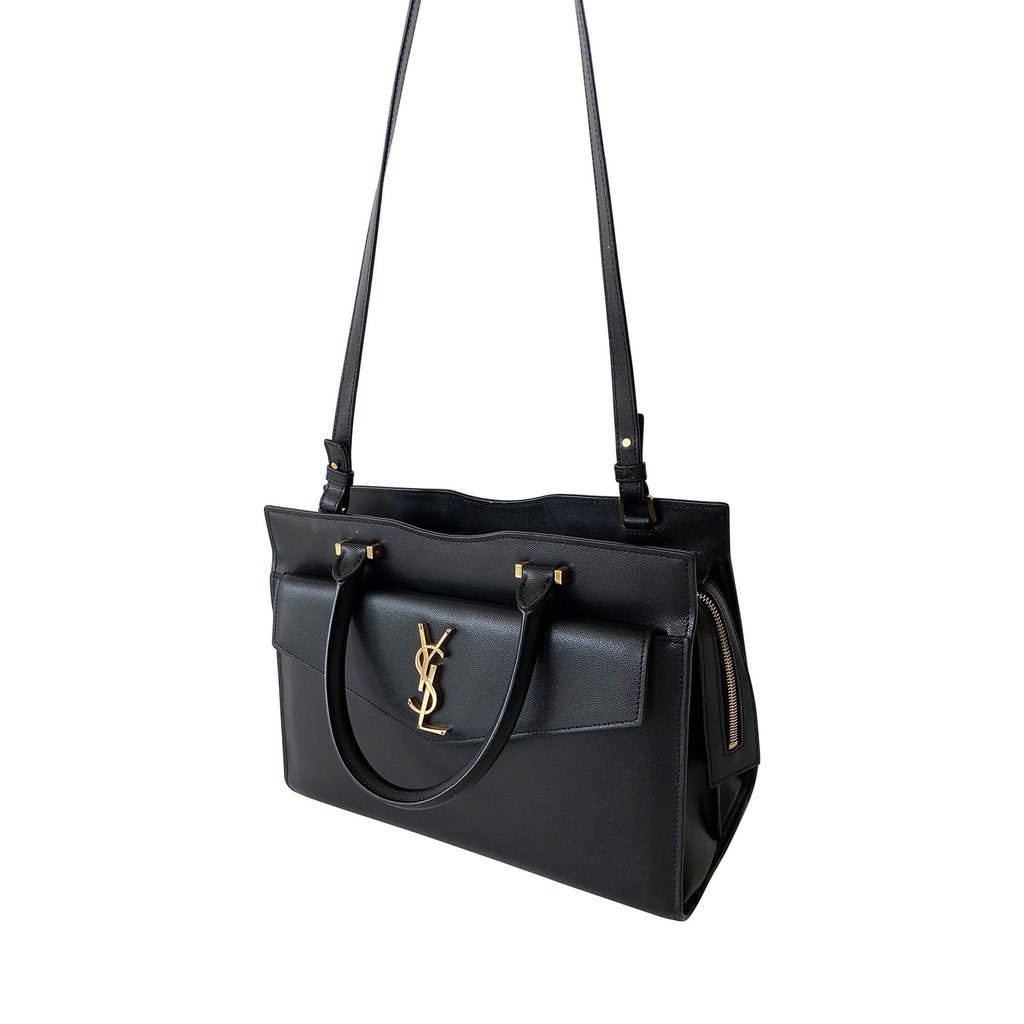 SAINT LAURENT Shiny Calfskin Medium Uptown Tote Black 1260956