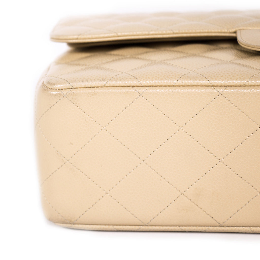 Chanel Classic Quilted Caviar Double Flap Large Bag in Pearlescent