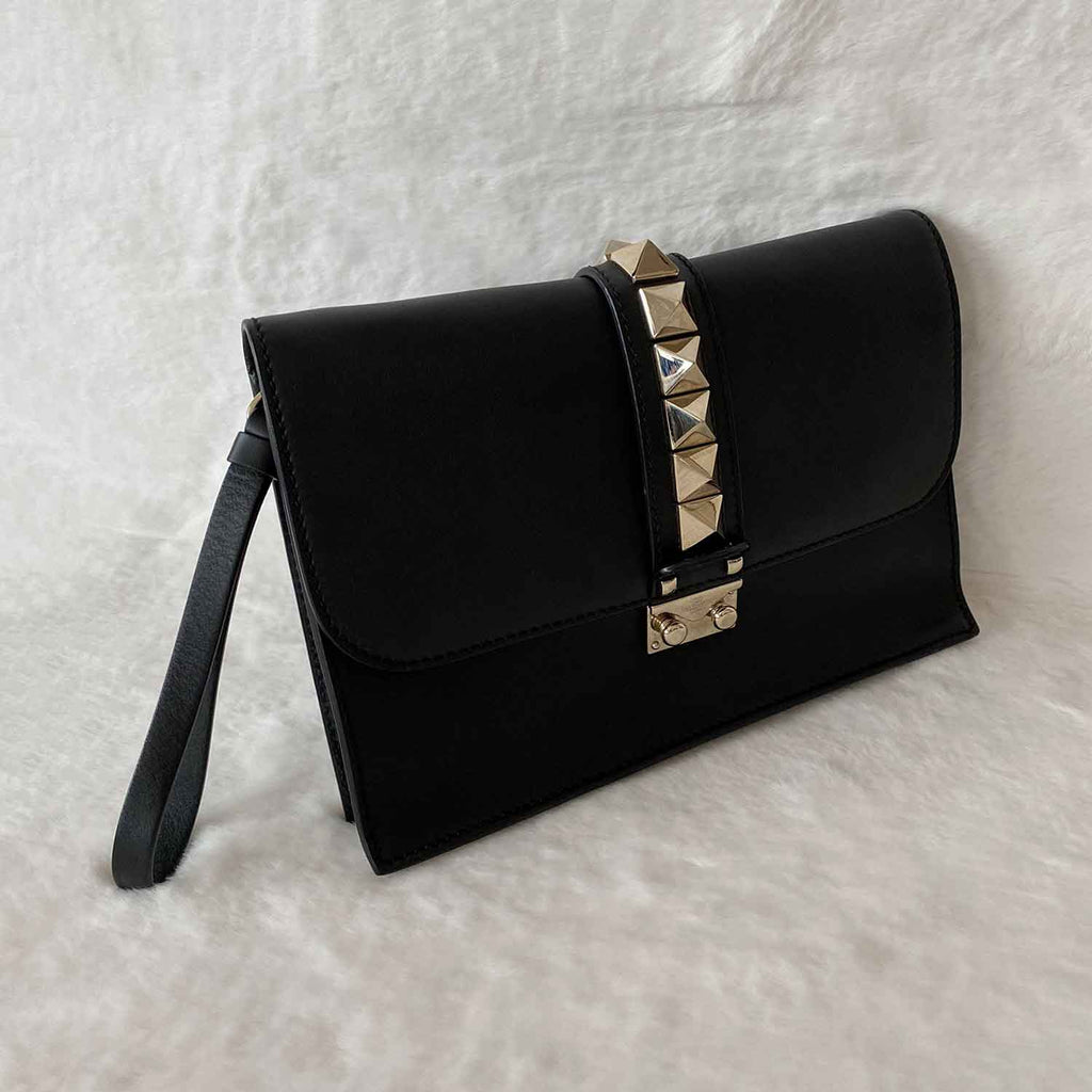 Valentino Rockstud Leather Flap Clutch