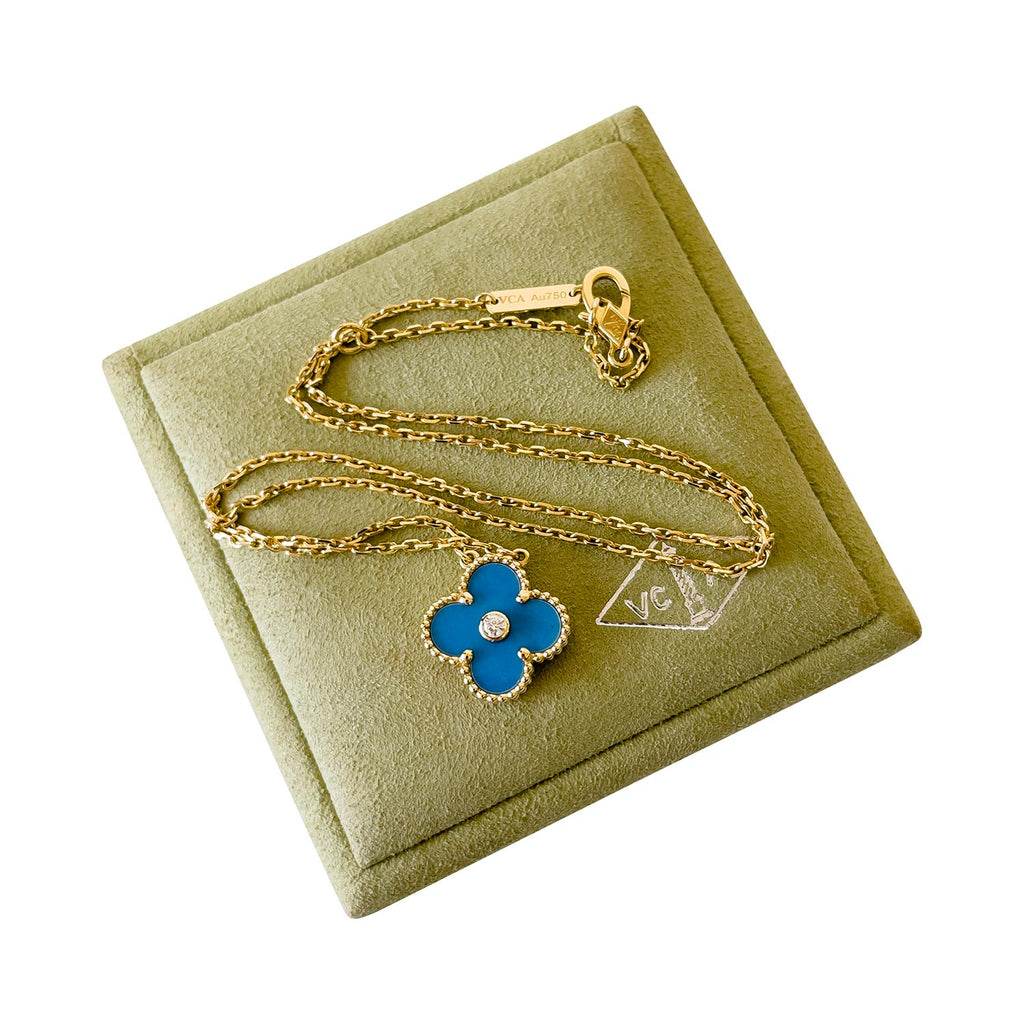 Van Cleef and Arpels Vintage Alhambra 20 Turquoise 18k gold Necklace at  1stDibs | van cleef blue necklace