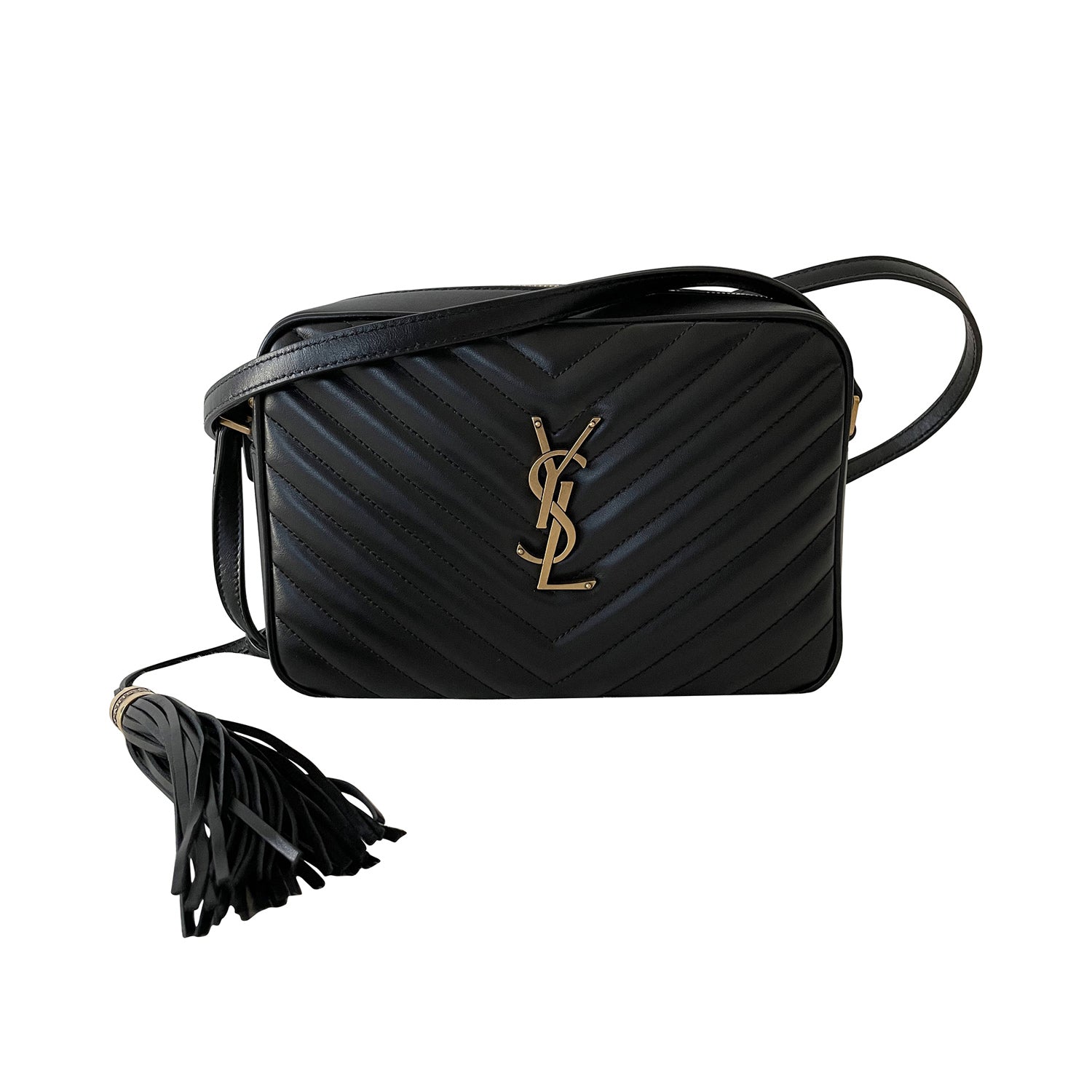 SAINT LAURENT Calfskin Matelasse Monogram Lou Camera Bag Black